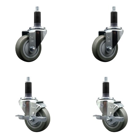 Service Caster 3.5'' Gray Poly Wheel Swivel 1-1/8'' Expanding Stem Caster Set 2 Brakes, 4PK SCC-EX20S3514-PPUB-2-TLB-2-118